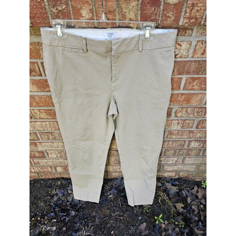 Crown & Ivy Petite Tan Khaki Chino Pants Womens Size 12P Stretch Ankle Career